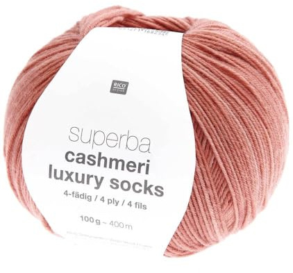 Superba Cashmeri Luxus-Sockenwolle, 4-fädig, 100 g, Rico Design – weich und luxuriös für Ihre Füße. Farbe: Rot (014 Koralle)