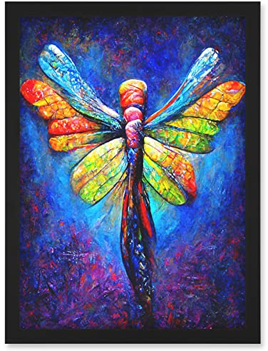 Doppelganger33 LTD Vibrant Neon Dragonfly Glowing Night Oil Painting Artwork Framed Wall Art Print A4