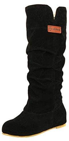 BOTCAM Bottes d'hiver pour femme - Bottes de neige à enfiler - Bottes thermiques - Bottes longues - Bottes hautes - Bottes hautes - Bottes élégantes pour l'hiver - Bottes de neige à talons hauts, Noir