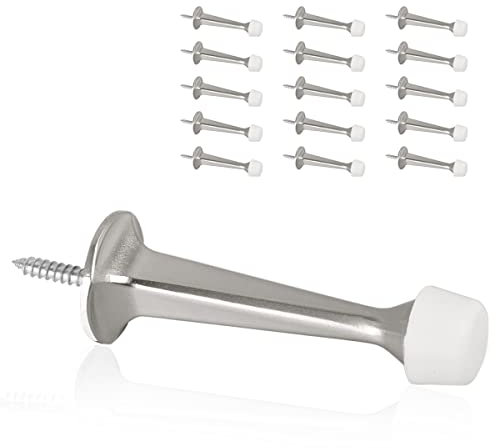 KOVOSCH 16 Pack Solid Rigid Door Stops with Soft Rubber Tips - Heavy Duty Durable Door Stoppers Wall Protector（Satin Nickel）