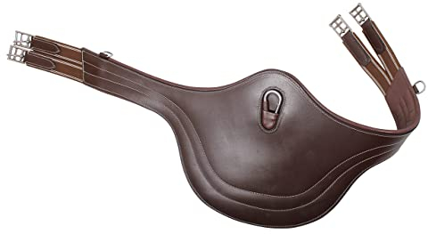 ARBO-INOX Stollenschutzgurt Leder Sattelgurt mit Bauchlatz und Elastikeinsätzen (125cm, Dunkelbraun)