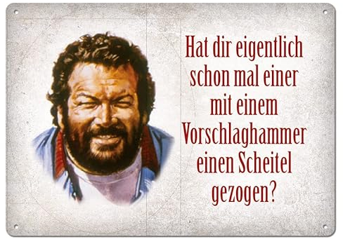 Bud Spencer und Terence Hill - VORSCHLAGHAMMER/SCHEITEL GEZOGEN ? - Blechschild, Blechpostkarte, Spruchkarte - 10,5 x 14,8 cm 302/C008