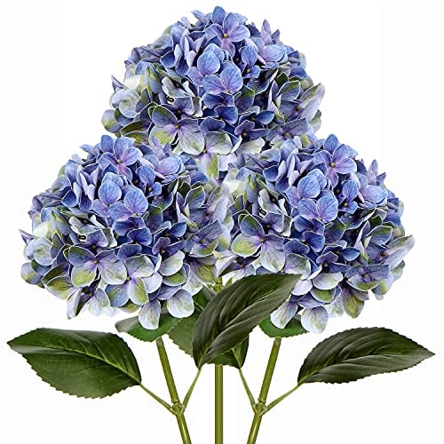 Oairse 3 Stück Künstliche Hortensienblüten 3D-Druck Real Touch Künstliche Blumen wie echte Hortensien für Hochzeit, Zuhause, Hotel, Party, Blumenarrangement, Blumen Durchmesser 19 cm