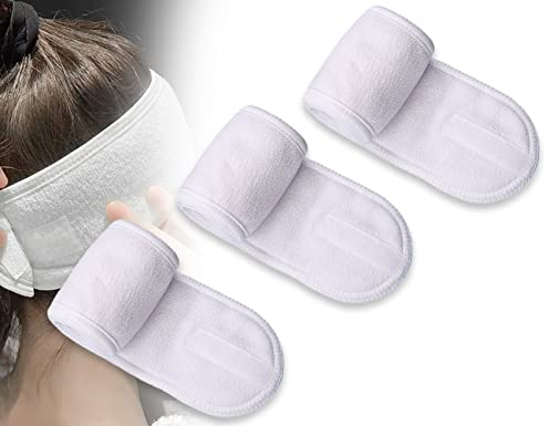 ZoeTekway 3 Piece White Beauty Hair Band Cosmetic Hair Accessories Adjustable Cosmetic Headband for Sports Yoga and Spa (Bandeau cosmétique blanc pour les cheveux)