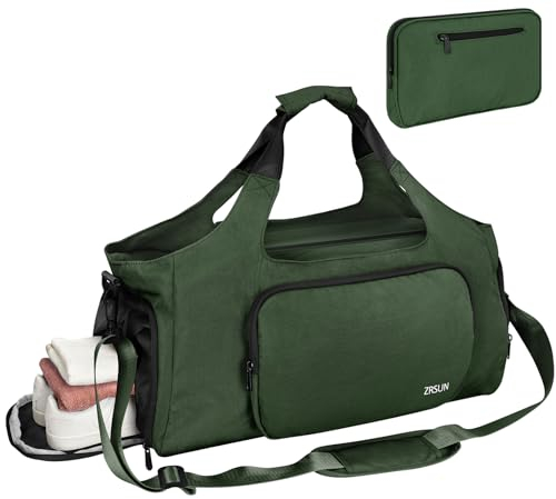 Turnbeutel für Herren und Damen, Sporttasche, Reisetasche, Turnbeutel mit Schuhfach und Nasstasche, faltbar, leicht, für Reisen, Fitnessstudio, Yoga, Oliv/Blatt für mich (Leaf It to Me), Turnbeutel