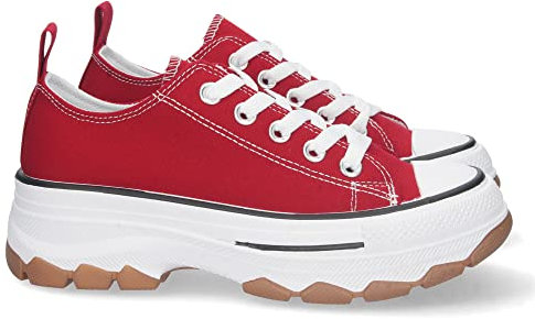 shoes&blues.es 72910-Zapatilla de Plataforma para Mujer, Comoda, Estilo Bamba, Material de Lona, y Cierre de Cordones. Talla 37 Rojo