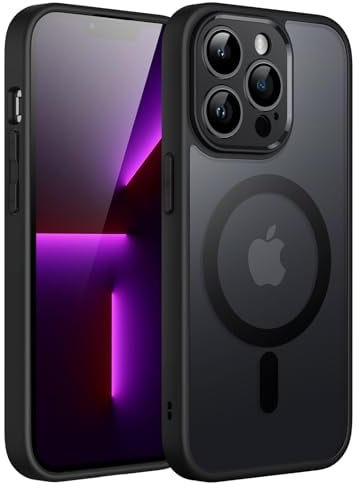 JETech Magnetisch Hülle für iPhone 13 Pro 6,1 Zoll Kompatibel mit MagSafe, Durchscheinende Matt Handyhülle Rückseite mit Voll Kamera Schutz Dünn Stoßfest Schutzhülle (Schwarz)