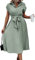 ASOMI Sommerkleid Damen Hemdkleid Kurzarm: Elegant Kurzarm Strandkleid Büro Wickelkleid Mode Tasche Hemdblusenkleid Lässig Blusenkleid Midikleid Knopf Plisseekleid V-Ausschnitt Gürtel B-Lichtgrün XL