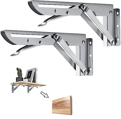 Barley Ears 2 Piezas Soportes Plegables para Estantes, 25cm Escuadras Plegable de Acero Inoxidable Resistente Soporte de Bricolaje Bisagras Escuadras para Mesa de Trabajo, Ahorrar Espacio