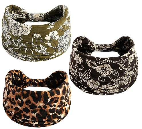 scicent Haarreifen Damen Stirnbänder Elastisch Stirnband Breit Sommer Verdreht mit Schleife für Mädchen Haarbänder Sport Yoga Haar Zubehör 3 Stück, 13715