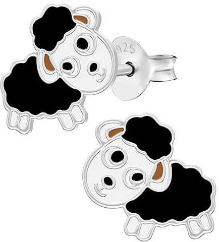 Ohrringe, Ohrstecker kleines schwarzes Schaf. LOVE YOUR CITY Schmuck Geschenke für Mädchen, Kinder. Liebevoll gearbeiteter Kinderschmuck aus 925 Sterling Silber mit Emaille.