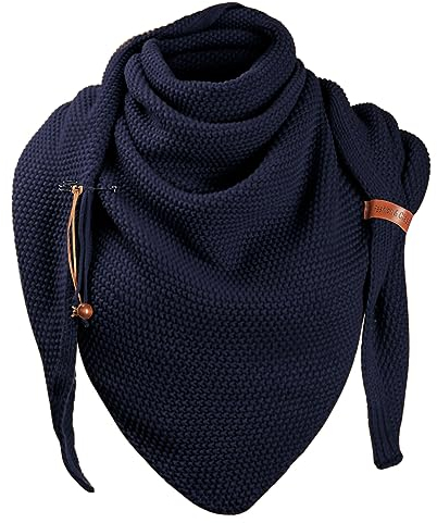 Xnova Dreiecksschal Damen Strickschal Wärmende, Dreieckstuch Schal Musselin mit Stift, Soft Knitwear Schal Halstuch Herbst Winter Trachtenmode Geschenk für Frauen 190 * 85 cm（Blau 02）