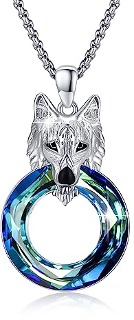 Wolf Kette 925 Sterling Silber Wolf 20mm Kristall Kette Tier Kette Wolf Anhänger Wolf Schmuck für Damen Herren Geschenk 20+2'' Edelstahlkette
