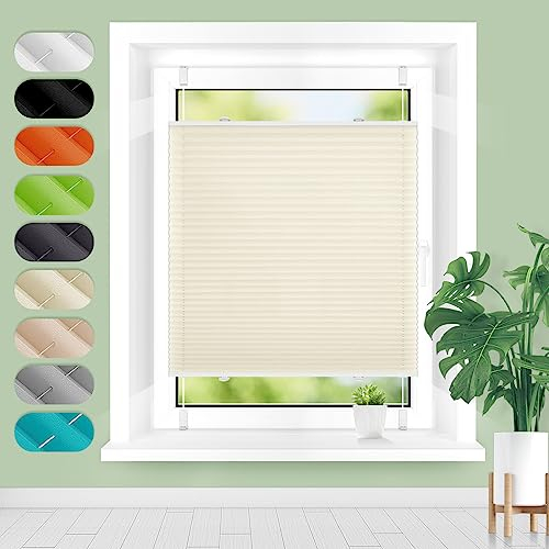 Homland Plissee ohne Bohren Klemmfix B35 x H130 cm Beige, Plissees für Fenster und Tür, Jalousie Easyfix Plisseerollo mit Klemmträger Sonnenschutz und Sichtschutz lichtdurchlässig Rollo