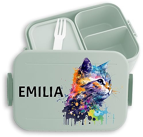 Kinder Bento Box Midi für Mepal Bentobox - Katzen Brotbox Katze Vesperbox Cat I Cats Lunchbox Katzenliebhaber - 900 ml - Sage Grün - brotdose mädchen schule vesperdose katzenmotiv name snackbox