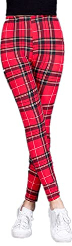 Fioeyr Legging long extensible pour femme Motif tartan rouge
