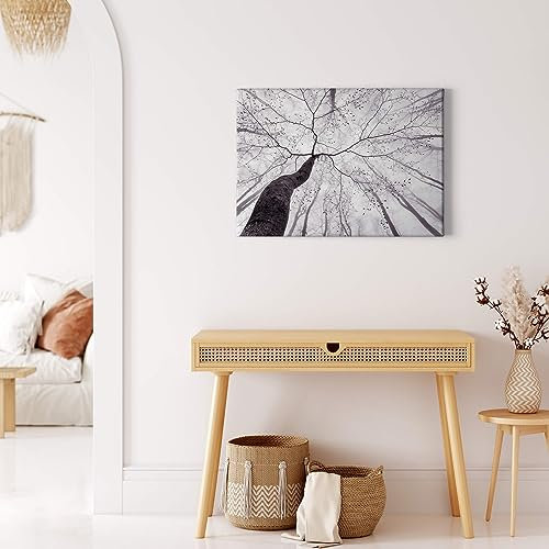 A.S. Création Leinwandbild Baumkrone Wald Blätter - Kunstdruck schwarz weiß - 70x50 cm Querformat - moderne Wanddekoration Schlafzimmer Wohnzimmer Küche - Bild auf Keilrahmen