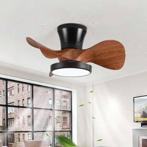 YFouCnd I Modern Small Ceiling Fans with Lights Reversible 6 Speed Silent Ceiling Fan Lights with Remote Control Smart Dimmable Ceiling Light Fan with Memory Function Bedroom Lounge-Dark Wood