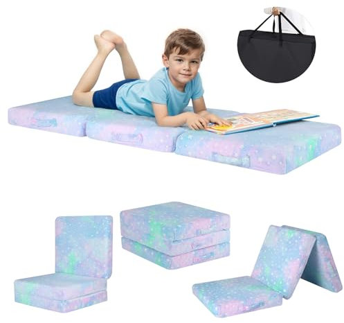MeMoreCool Foldable Mattress for Kids, Glowing Stars Toddler Floor Chair Sofa Bed for Sleeping Daycare, Small Folding Mattress Floor Z Bed, Trifold Children Futon Portable Couch