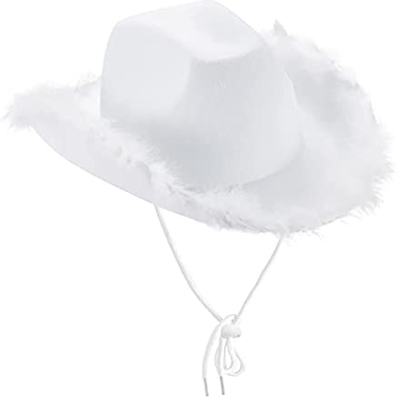 Cowboy Hut Damen Partybrille Accessoires CowgirlHut Cowboy Hut für Erwachsene Rodeo Reiter Wilder Westen Kostü Karneval MottopartyRosa Hut mit Feder, flauschiger Federrand (TA-WH1, One Size)