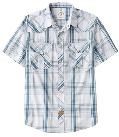 Dubinik® Chemise Homme Manches Courtes Chemise Carreaux Homme Western Cowboy Vintage Bouton Pression Casual Chemise Homme