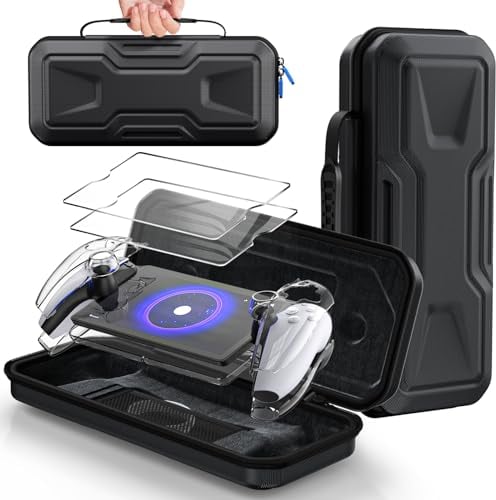 Accessories Bundle for PlayStation Portal, Carry Case with Hard Clear Cover & Screen Protector, Portable Storage Protection Travel Handbag for PS Portal Remote Player - Gift Box Edition - Black