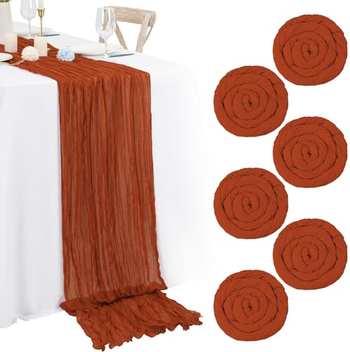 Lot de 6 chemins de table en étamine, en terre cuite, 55 x 180 cm, style bohème, pour décoration de table de mariage, fête prénuptiale