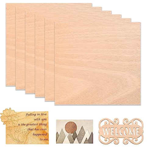 6 pezzi 30 cm x 30 cm compensato mogano, legno non trattato per incisione laser, taglio CNC, lavori di bricolage