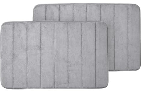 Moonlight Bedding 2 Pack Bath Mat Non Slip Anti Mould Silver 50 x 80 cm Memory Foam Bathmat Thick Super Soft and Comfortable Bath Mats Washable & Water Absorption Bathroom Mat