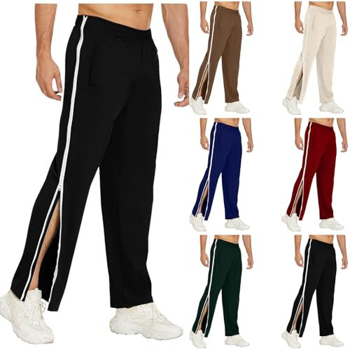 Rrongwn Reha Hose Herren Seitlich Zu öffnen Sporthose Reissverschluss Am Bein Trainingshose Elastischer Bund Sweatshose mit Taschen Freizeithose Split Hose Jogger Trekkinghose