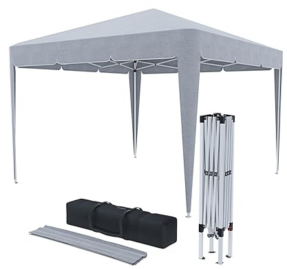 Tonnelle pliante 3 x 3 m imperméable avec 4 poches pour poids et sac de transport – Fermeture accordéon pour foires, camping, extérieur, piscine – Structure en acier – Couverture 160 g/m² (gris)