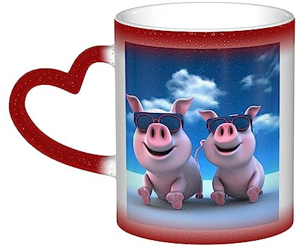 VducK Lustige 3D-Schweinchen-bedruckte Farbwechsel-Tasse, Kaffeetasse, Keramik, kreative Tasse, magische Teetasse
