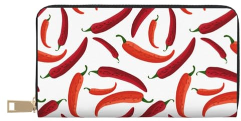 VOSERY Geldbörse Damen Leder Bifold Multi Card Wallet Chili Pepper Print Rot Damen Geldbörsen Lange Geldbörse