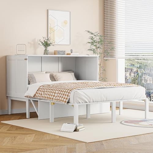 Moimhear Armario cama de 140 x 200 cm, cama de pared con somier, cama plegable de pared, cama vertical con somier, cama juvenil (blanco)