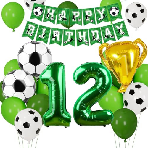 Cadimus Fußball Luftballon 12. Geburtstag, Fussball Deko Geburtstag Kinder 12 Jahre, Geburtstagsdeko Jungen 12 Jahre, Grün Folienballon für Fussball Party Kindergeburtstag