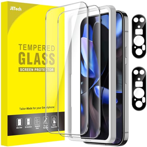 JETech Protection D'écran pour Google Pixel 9 Pro avec Protecteur d'Objectif de Caméra, Outil d'Installation Facile, Film en Verre Trempé, HD Clair, Lot de 2 Chacun
