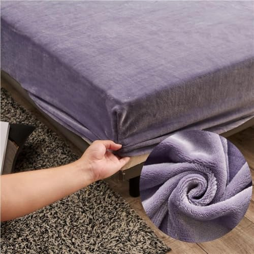 Samt Spannbettlaken 200x220 cm Warm Winter Frottee Spannbetttücher, Highdi Microfleece Flausch Lila Spannbetttuch 200 x 220 Boxspringbett Bettlaken für Hohe Matratze Steghöhe 25-30cm