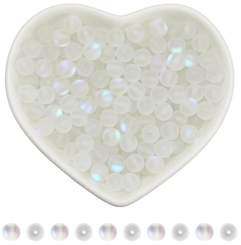 SOFPLATE 1 Caja de 200 Cuentas de Cristal de Piedra Lunar de 6mm Cuentas de Vidrio Transparente Redondas Cuentas de Cristal Transparente de Sirena Cuentas A Granel para Hacer Joyas Collares Pulseras