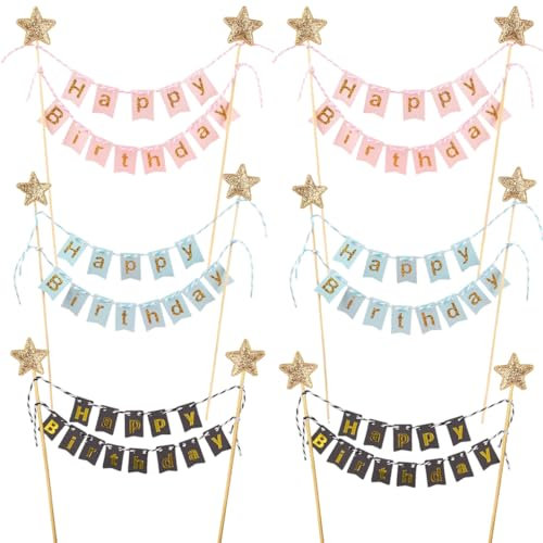 EIHI Happy Birthday Tortendeko, Wimpelketten Happy Birthday Tortenstecker Set, Cake Topper Banner, Kuchendeko für Geburtstag, Schön Kuchentopper für Kuchen Dekoration - Mehrfarbig, 6 Stück