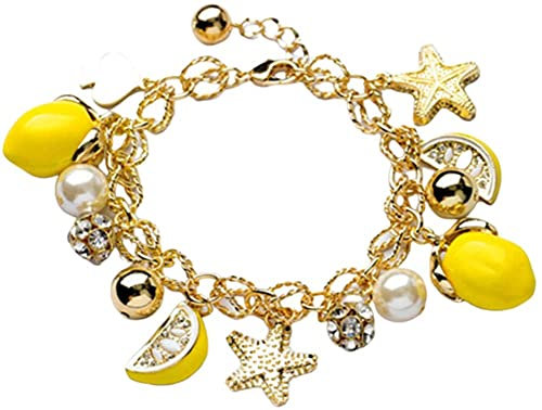 Kreativer Sommer-Strand-Frauen-Faux-Perlen-Seestern-Zitronen-Charme-Armband-Armband, Sommer-Strand-Modeschmuck, ideales Kleidungszubehör