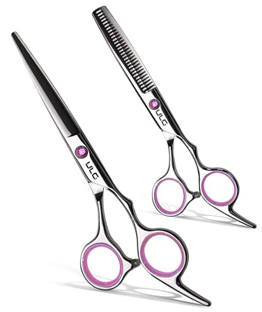 Ciseaux de coiffure et ciseaux à effiler, lot ULG - Ciseaux de coiffure professionnels pour salon, ciseaux ultra-précis, acier inoxydable japonais, 16,5 cm, rose