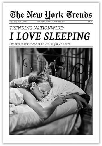 Beshdomp Vintage-Poster I Love Sleeping, schwarz-weiß, Zeitung, Leinwand, Wandkunst, New York Times, Magazin, Schlagzeile, Gemälde für Zuhause, Schlafzimmer, Schlafsaal, Bar, Wagen, Wanddekoration,