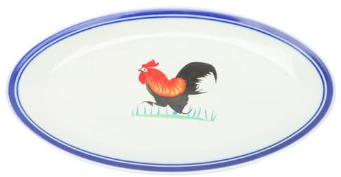 Amosfun Vintage Huhn Muster Fisch Platte Emaille Gedämpfte Schüssel Glatt Für Hotel Hause