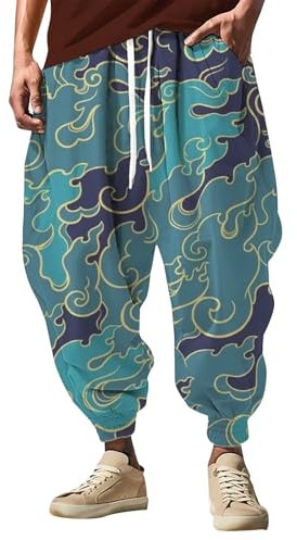 SAUTRV Pantalon de survêtement décontracté pour homme avec impression 3D, bleu, L