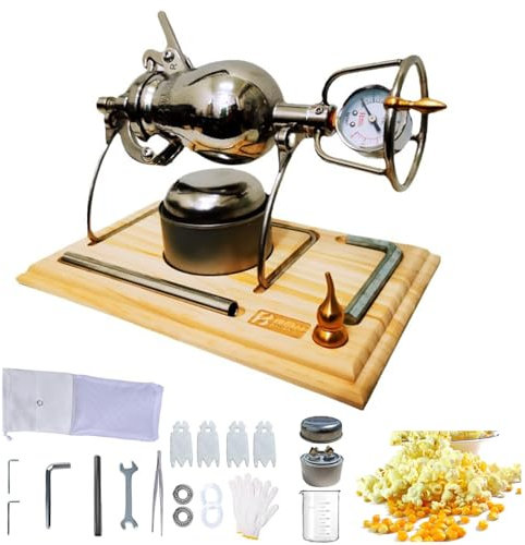 Retro Hand Popcorn Kanone 304 Edelstahl Popcorn Maker, Hochdruck Puffreis Maker für Home Party (300ml)