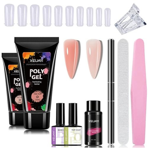 Polygel Nail Kit - 10pcs Clear Pink Gel Nail Kit - Strengthen Builder Gel Nail Kit With Manicure Tools Nail Art Set