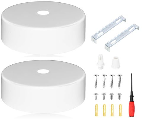 Laitejituan 2 Pièces Auvent de Plafond en Métal, 80 x 25 mm Rosace Plafond Cache Fil Blanc, Cache Fil pour Lustre Plafond avec Accessoire D'Installation pour Salon, Couloir, Lustre de Cuisine