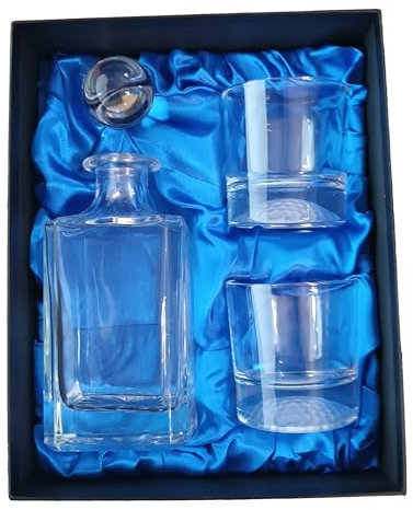 County Engraving Personalised Plain Panel Crystal Decanter and 2 Tumbler Gift Set (310ml Golf Ball Base)