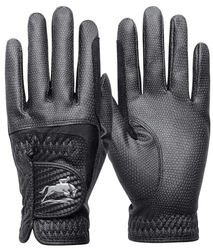 FINGER TEN Reithandschuhe Damen Handschuhe Reiten Synthetische Leder Schlange Haut Design Paar, Damen Reiten Handschuhe Stretch Stoff Griff Bequemer für die ganze Saison (Schwarz, M)