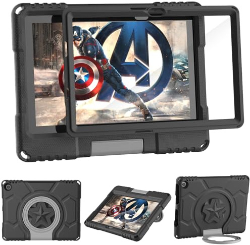 Tablet Case for 10.1inch Tablets(Only 13/11th Gen 2023/2021 released), Not fit Samsung Onn, Mansiruyi Shockproof Kids Case with Built-in Screen Protector Handle Stand - Black